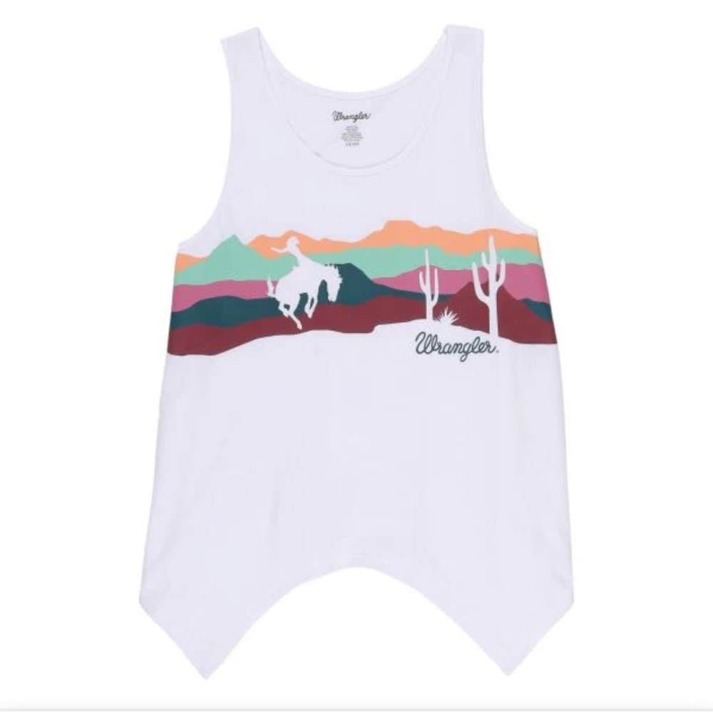Wrangler White Cowgirl Asymmetrical Graphic Tank Top - Picture 4 of 6